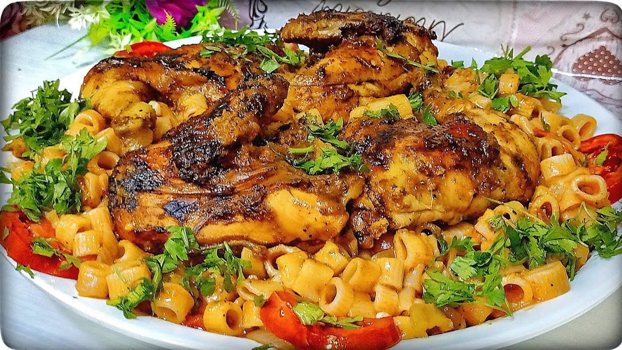 فرخة مشويه و مكرونه